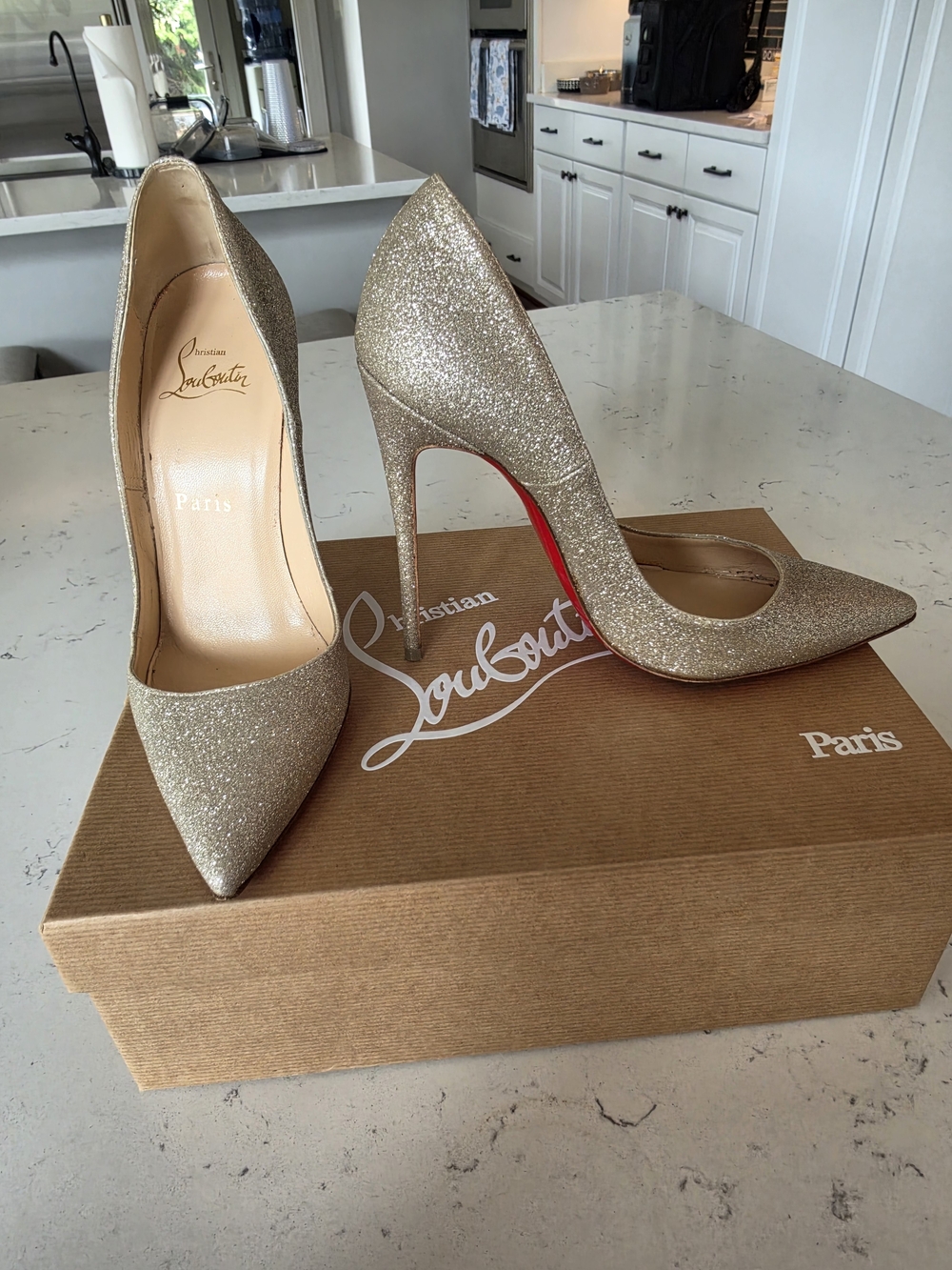 Christian Louboutin So Kate Women's Glitter Pointed-Toe Pumps in Gold
